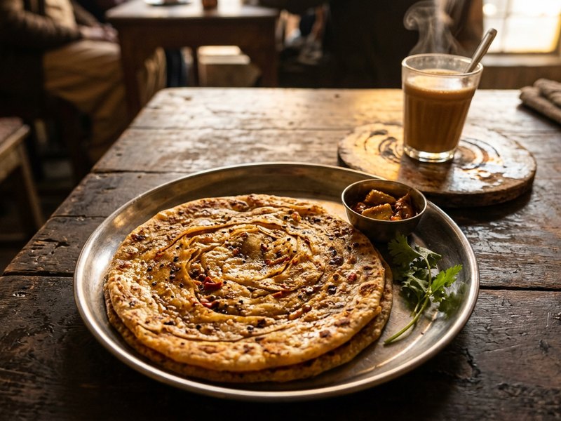 Achari Paratha — Tangy pickle masala running through every layer.