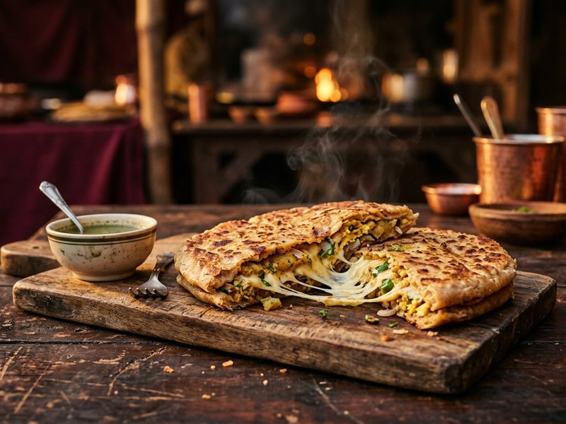 Aloo Anda Cheese Paratha — Three fillings, one paratha. Built for big appetites.