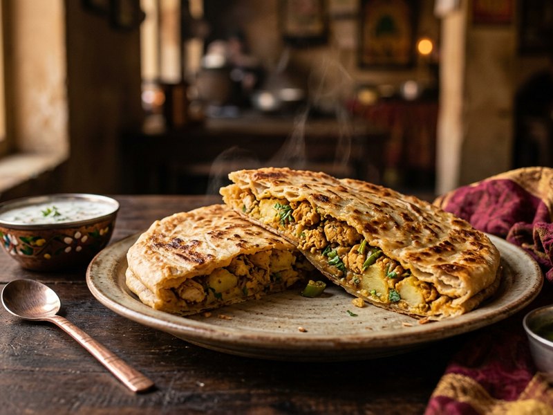 Aloo Chicken Paratha — Potato softness meeting bold chicken masala.