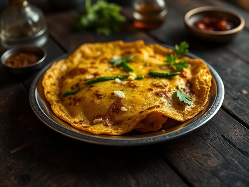 Anda Omelette — Desi eggs whisked with onion, chilli and coriander.