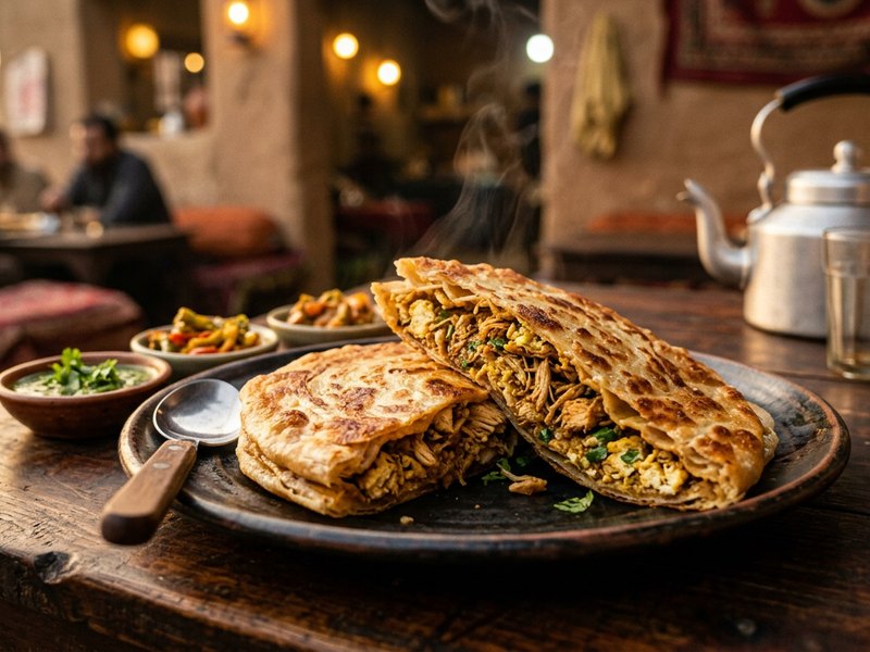 Chicken Anda Paratha — Chicken and egg together — a proper working breakfast.