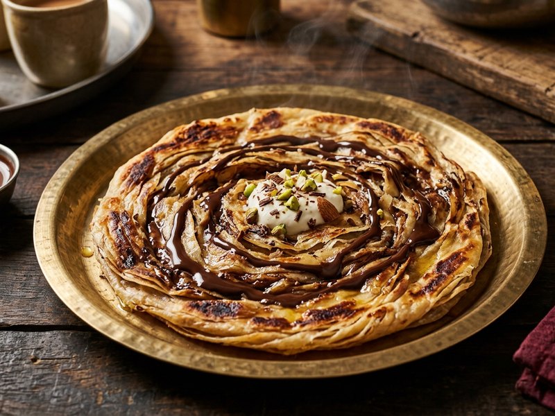 Chocolate Paratha — Warm chocolate drawn through crisp, flaky folds.