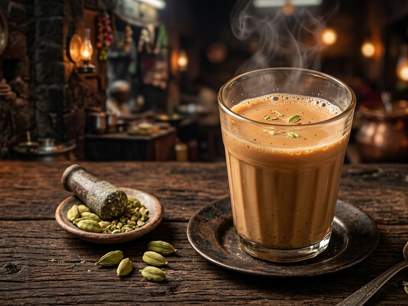 Elaichi Chai — Green cardamom crushed fresh, releasing a delicate perfume.