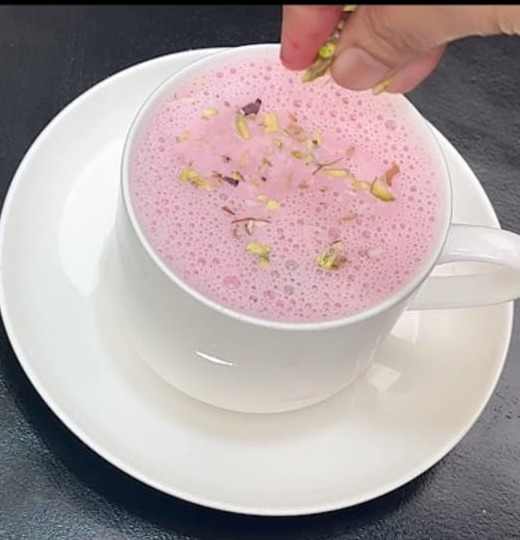 Kashmiri Chai — The famous pink cup — nutty, floral and celebratory.