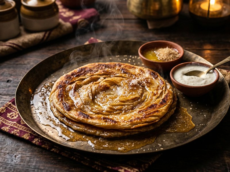 Shakar Paratha — Raw sugar melting into hot buttered layers.