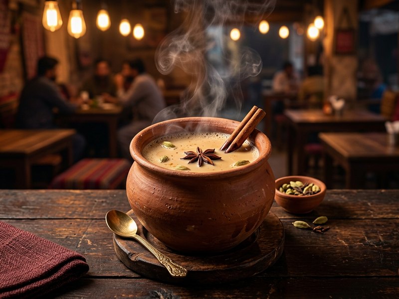 Special Doodh Qehwa — Spiced qehwa softened with milk. Light yet deeply warming.